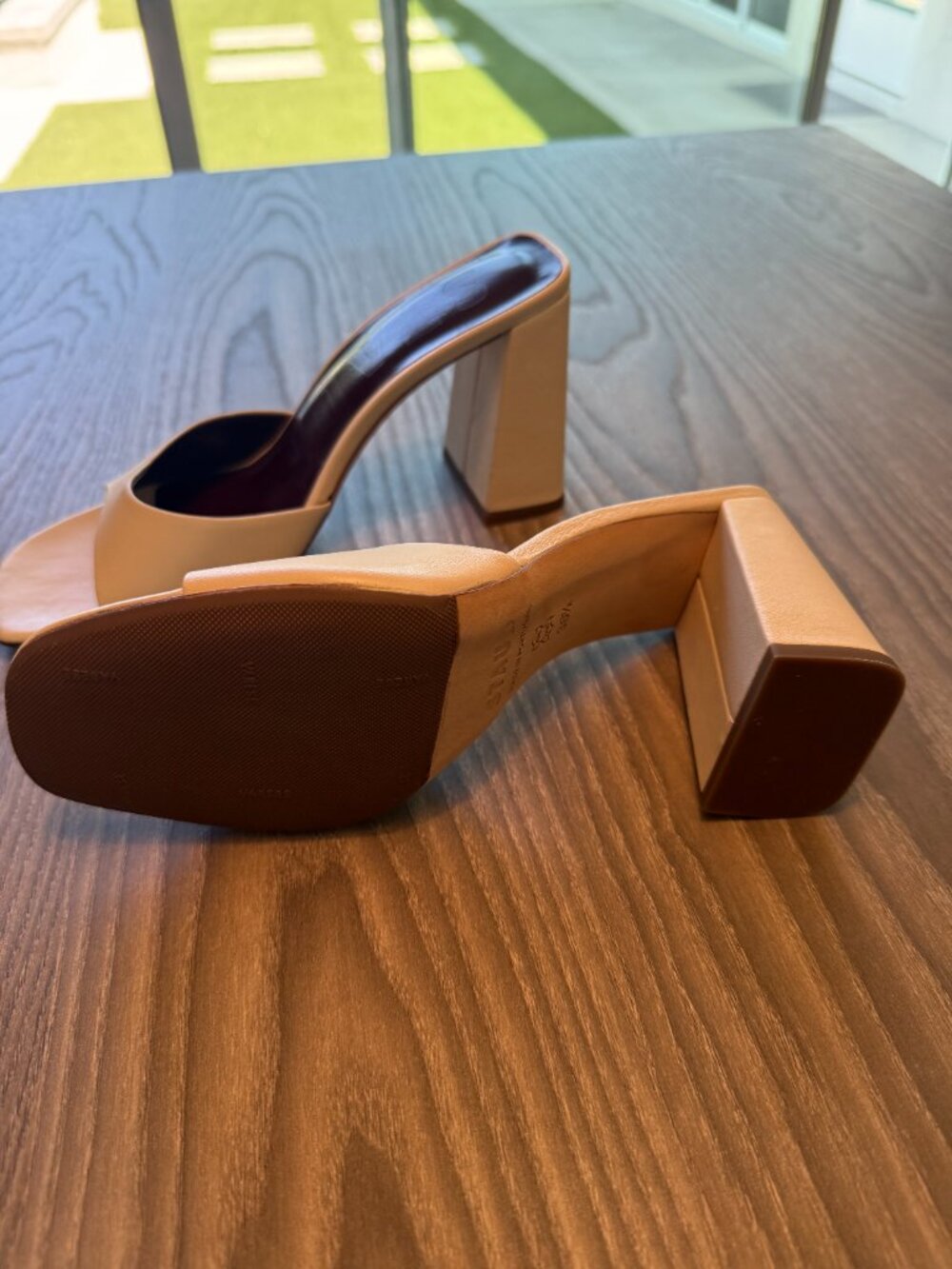 STAUD Sloane Beige Block Heel Slide Sandals - Picture 2 of 4